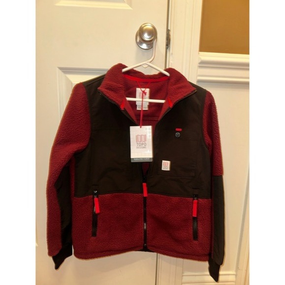 New Women's Topo Designs Subalpine Fleece Jacket XS burgundy & black‎ $189 - Picture 3 of 9